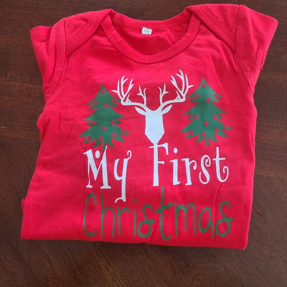 Baby Boy "My First Christmas" Bodysuit & Pants Set – Red, Gingham, 12M, 3pc, Nwt - Picture 4 of 8